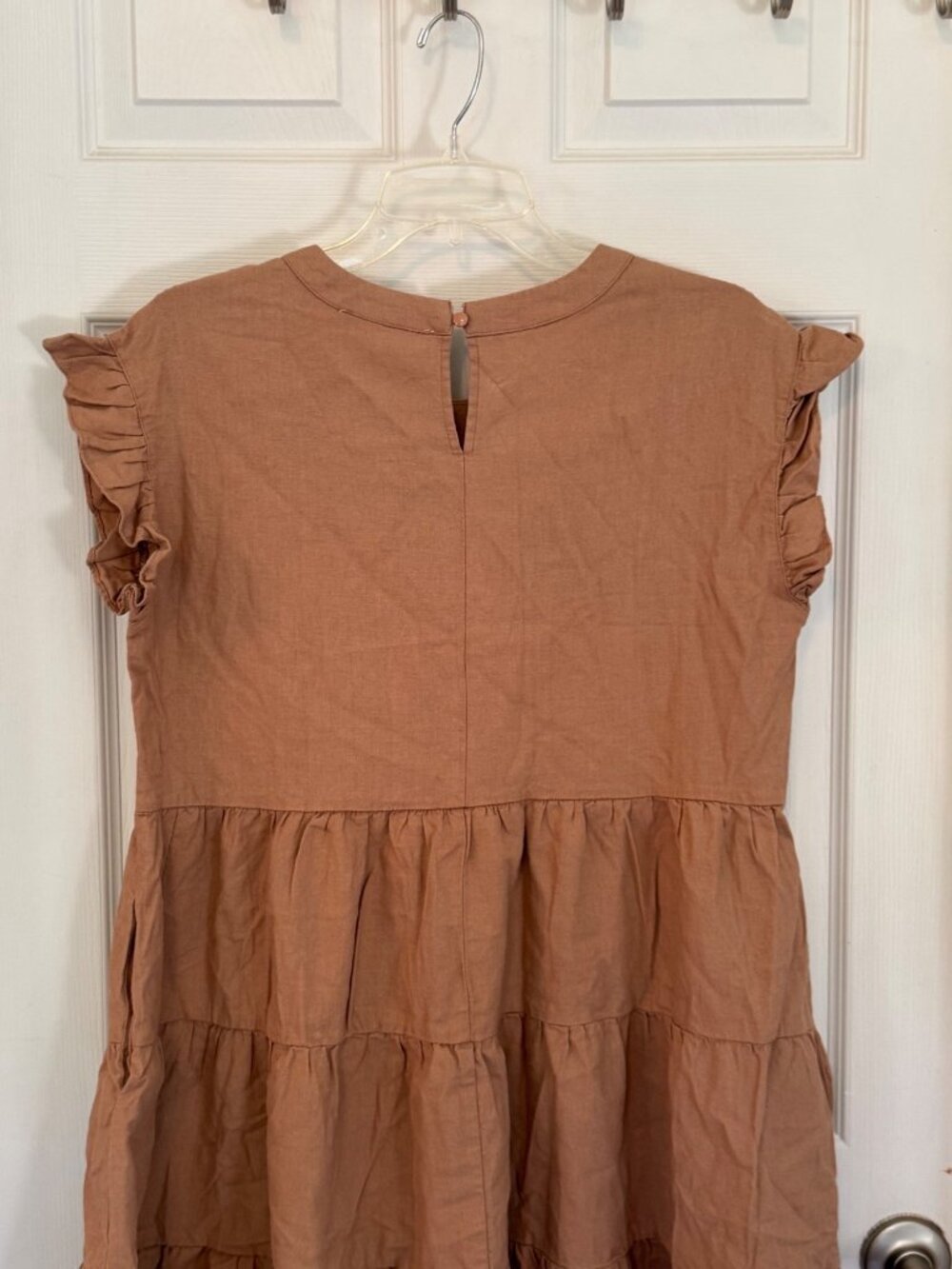 Adyson Parker Linen Blend Cap Sleeve Brown Baby Doll Mini Dress Size Medium - Picture 10 of 11